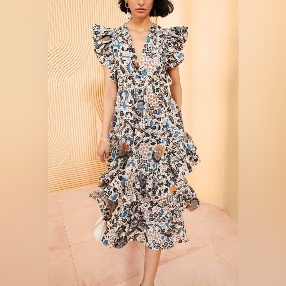 Ulla Johnson Delila Floral Ruffle Midi Dress